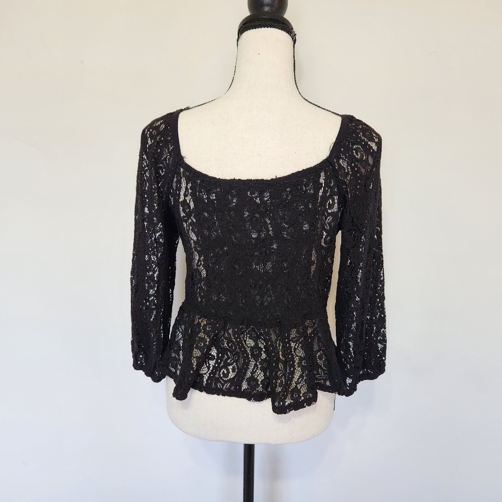 Haute Monde Shirt Top Black Lace Coquette Puff Sleeve Festival Whimsigoth Medium - Picture 7 of 13